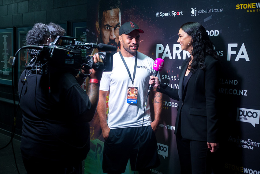 Leilani interviewing former All Black Liam Messam
