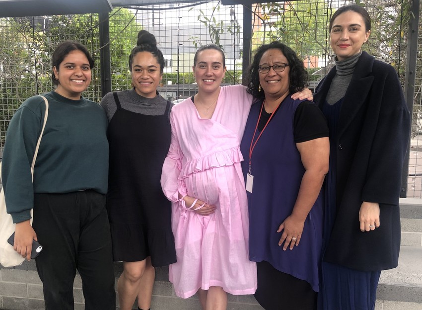 Lani with her RNZ social team from L-R Jogai Bhatt, Mabel Muller, Eden Fusitua, RNZ staff member Shan with Leilani