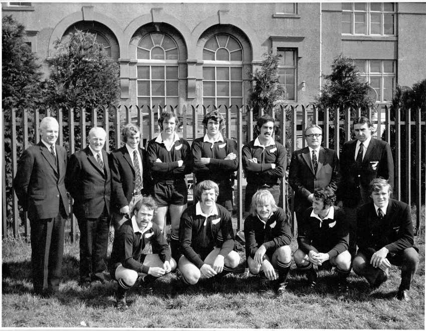 George Skudder, back row, furthest to the right wearing his AB uniform sporting a moustache. 7 April 1973 (photo courtesy of the New Zealand Rugby Museum).