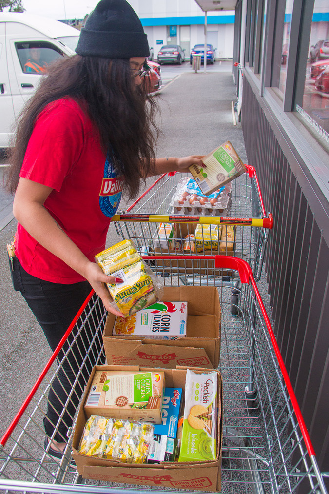 Stocking up on food to donate