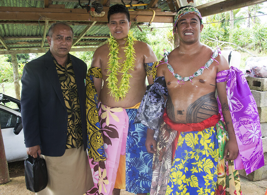 Brothers Leota Maunu Sinaumea Taufao and Uso Mose Tyron Taufao after being bestowed chief titles at Ti’avea in 2019. Photo credit: Samoa Observer