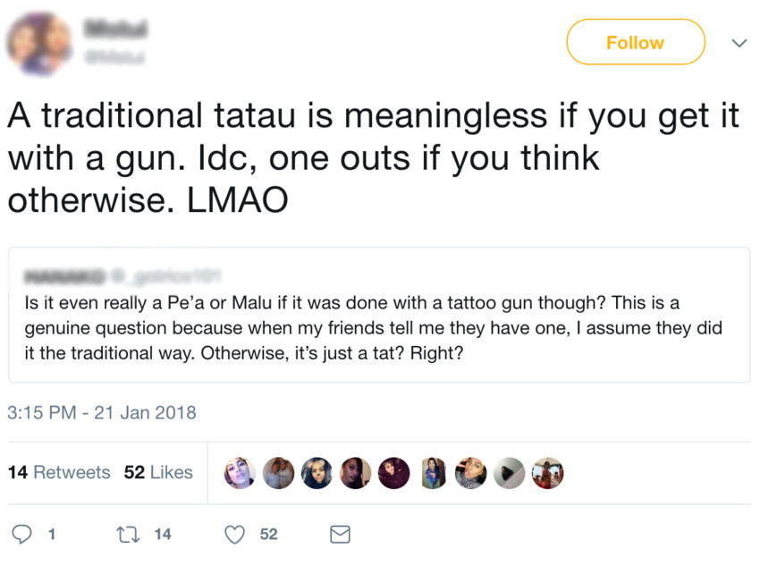 Discussion re traditional tattoos with a gun vs the au on Twitter