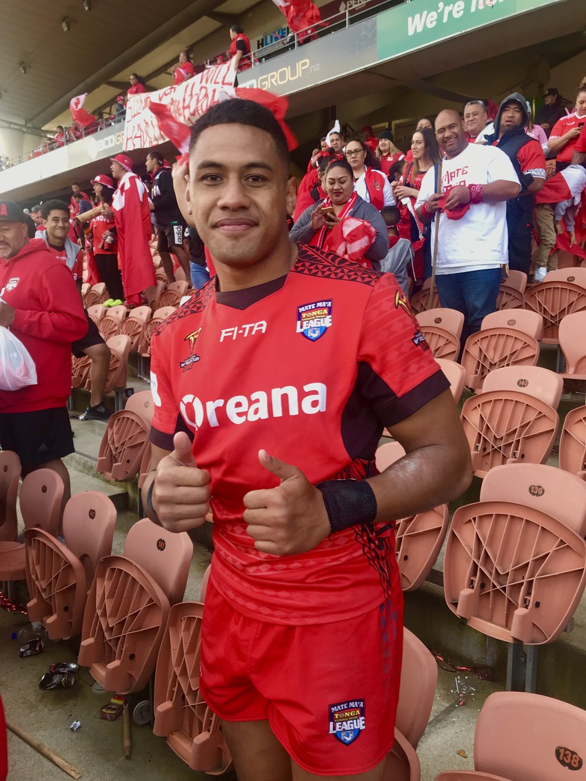 Mate Ma'a Tonga winger David Fusitu'a who scored a hat trick last night against the NZ Kiwis