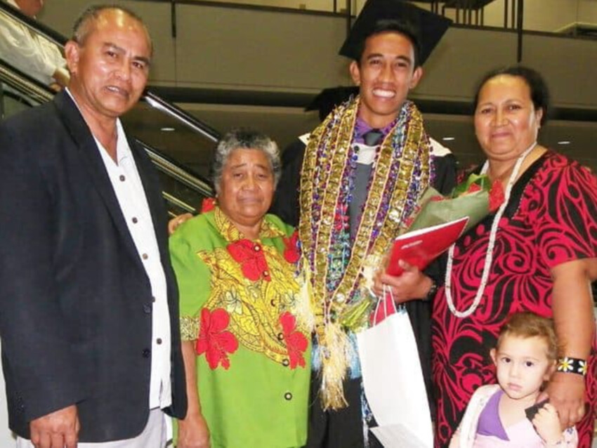 Maunu Sinaumea Taufao after completing his Bachelor of Business at Griffith University double majoring in Marketing and Sports Management. Photo credit: Luisa Ilimaleota for Samoa Times