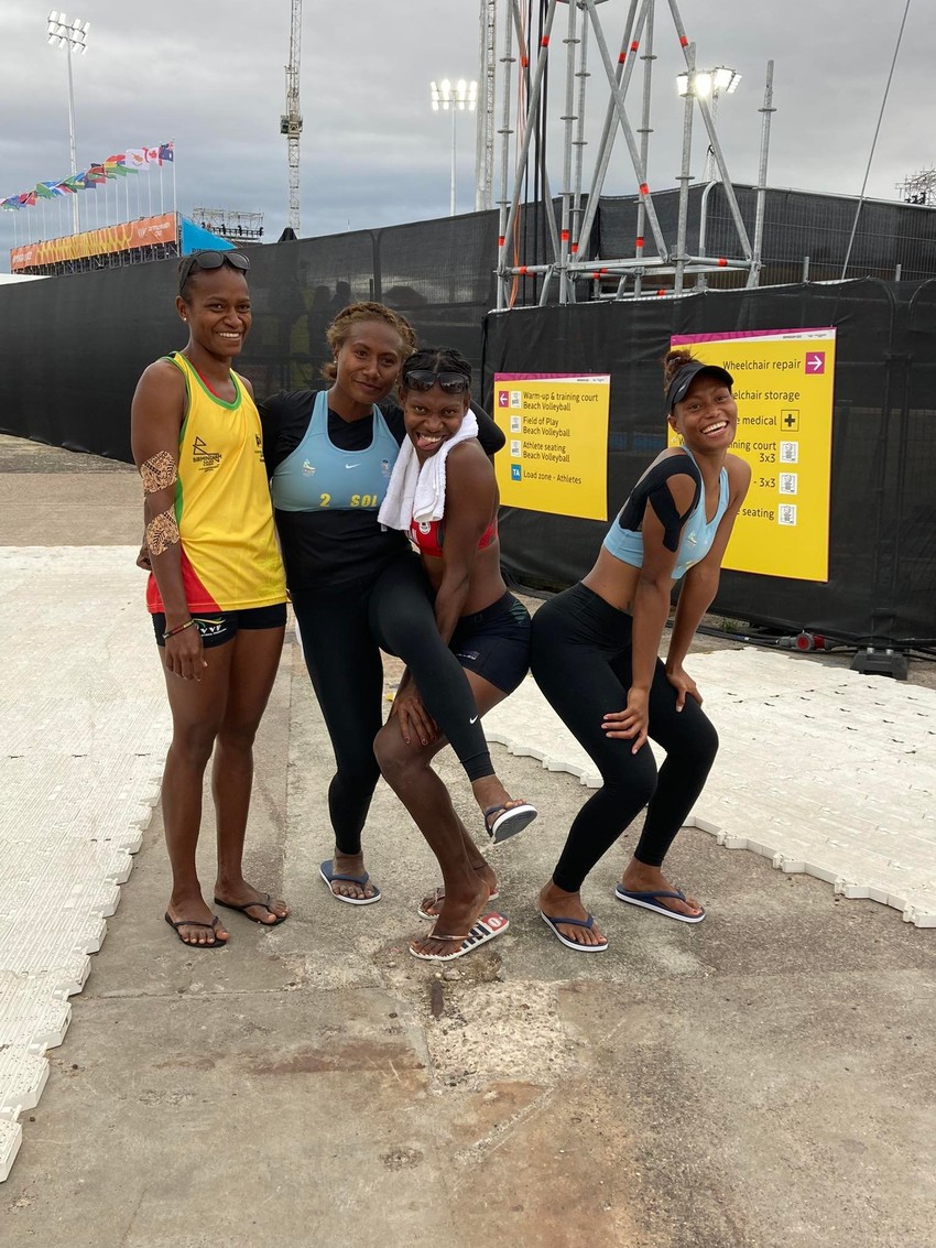 Vanuatu Beach Volleyball Womens team vs Solomon Islands Beach Volleyball team after their match on Tuesday morning