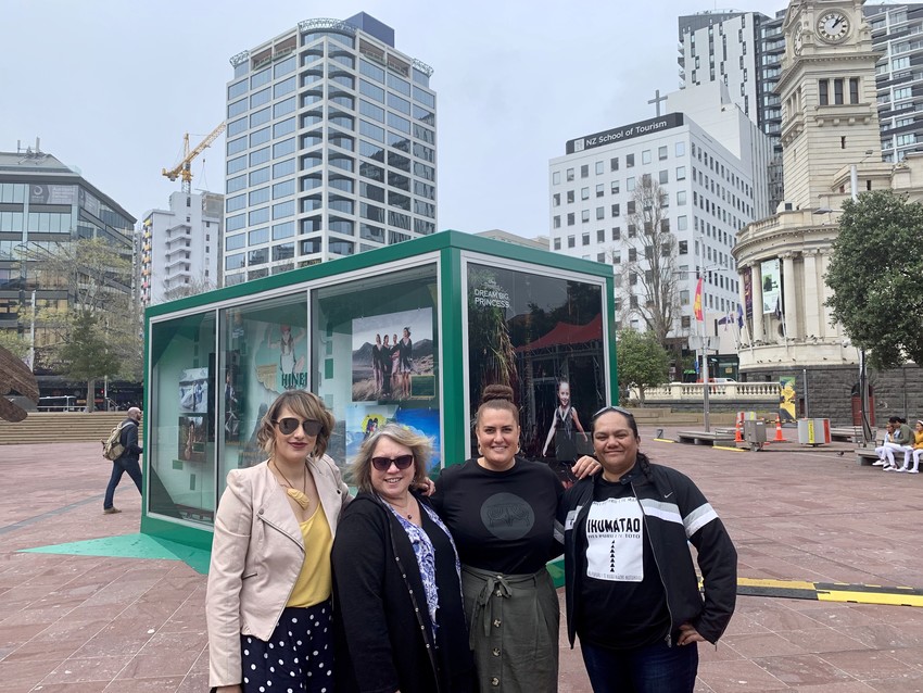 Melissa Skelton, Karen Matata (Qianes Mum), Qiane and Rahera Herewini-Mulligan at the Disney Dream Big Princess Exhibition, Aotea Square earlier this year