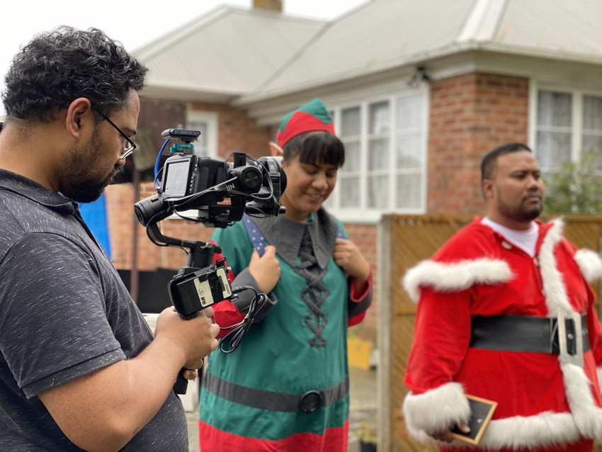 Writer/Director & Camera Operator Stallone Vaiaoga-Ioasa with lead actors Sieni Leo’o Olo playing the role of Sam and Unaloto Funaki playing the role of Matai