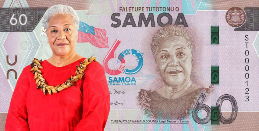 The front of the note, displaying Samoa Prime Minister Fiamē Naomi Mataafa