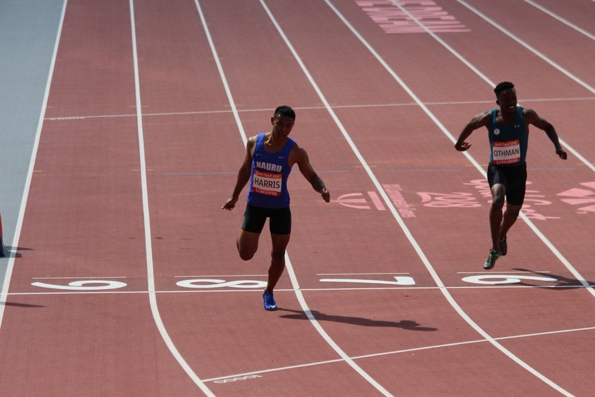 Jonah finishing his 100m sprint in Tokyo on Saturday