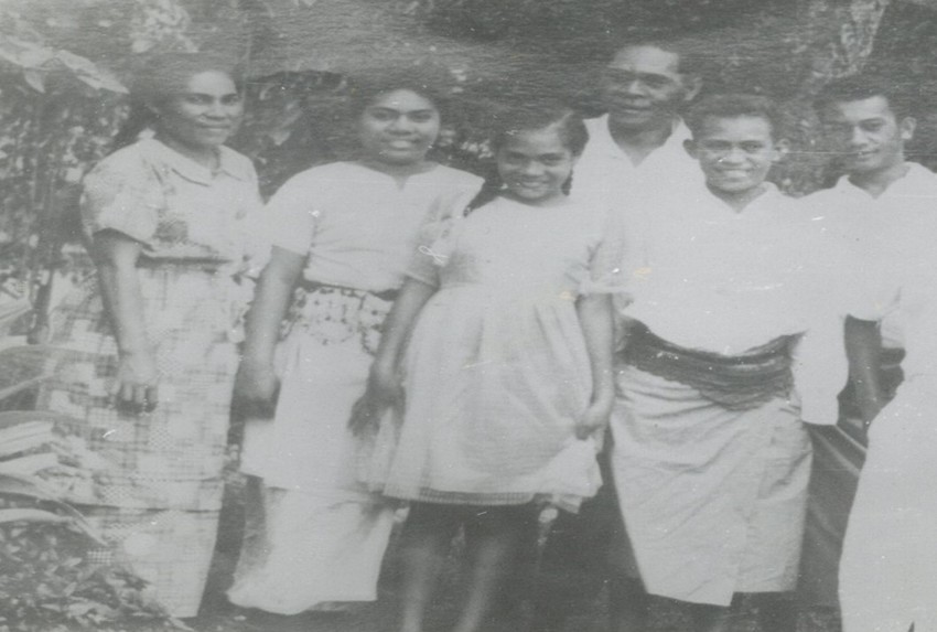 This picture was taken at our home in Kolomotu’a around 1966. Our mum Mele is at the left then me, my sister Netatua, dad Vea, youngest brother Kolopeaua and ‘Ikani and at right.