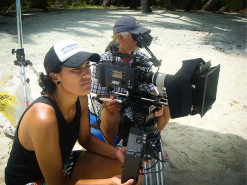Nikki in Aitutaki directing short film, "Snow in Paradise".