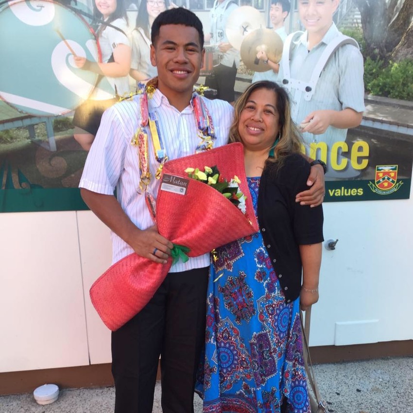 Sonatane with his Mum after being announced as Head Boy for Manurewa High School this year