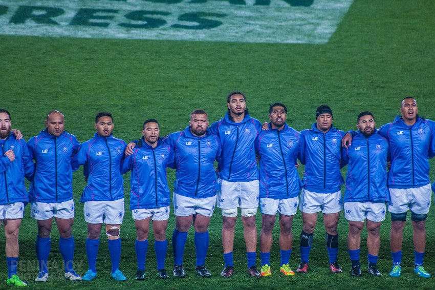 Manu Samoa lining up to play against the All Blacks earlier this year
