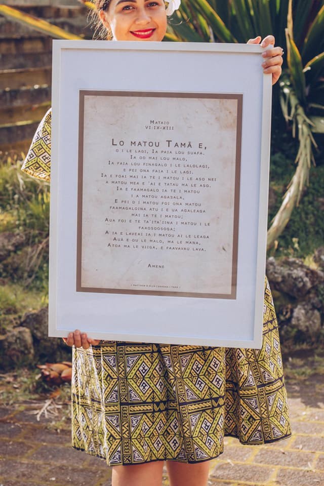 A framed print of the Lords Prayer in Samoan