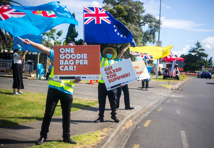 Church leaders and members of the Tokaikolo ‘Ia Kalaisi church in Māngere Bridge line the entrance way to the church