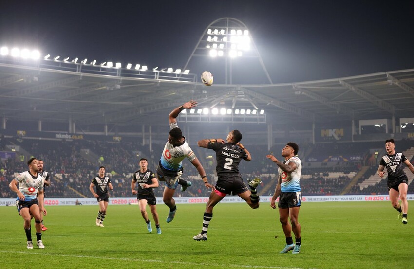 Fiji in action against New Zealand at the Rugby League World Cup
