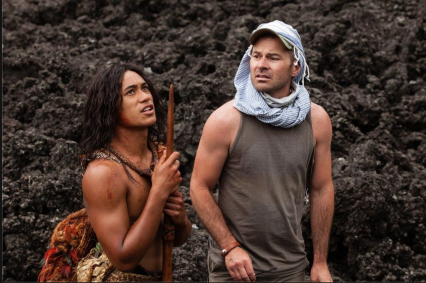 Toa with actor James Rolleston on the set of The Deadlands