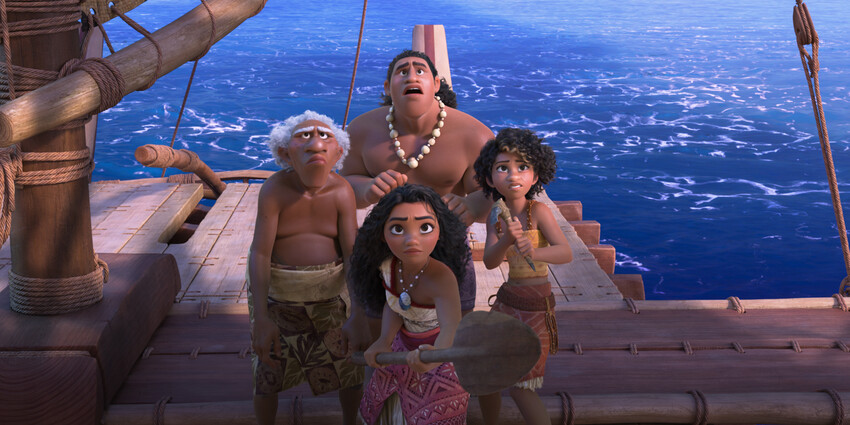 Chung plays the character Moni (back), joining Moana in her voyage across the ocean. Photo: Courtesy of Walt Disney
