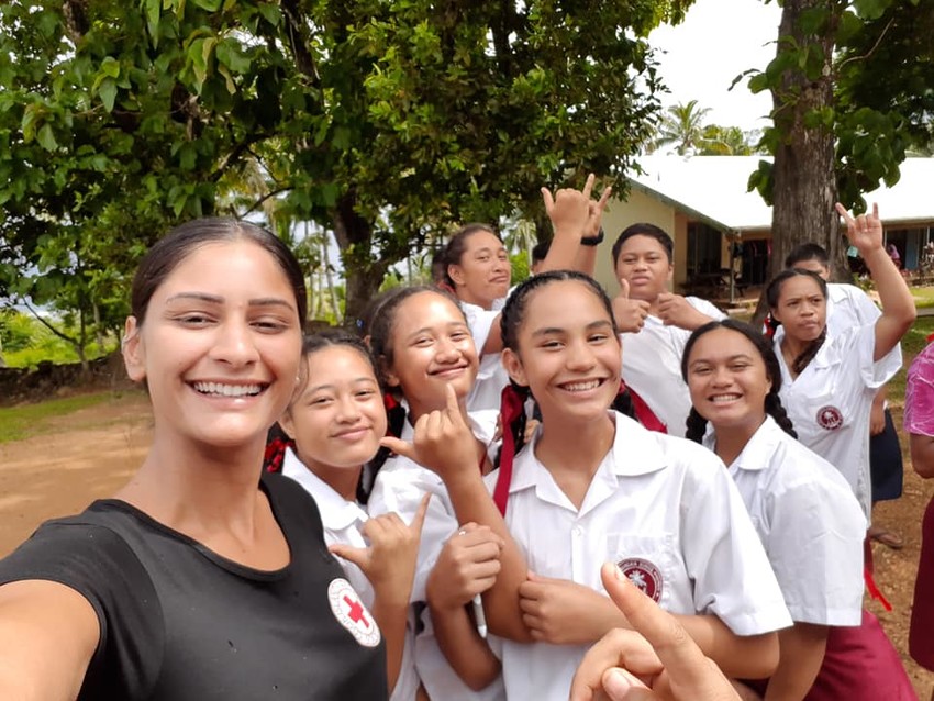 Tajiya volunteering for the Red Cross in Rarotonga