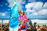 Moanalani Jones Wong made surfing history on Sunday when she won the Billabong Pro Pipeline
