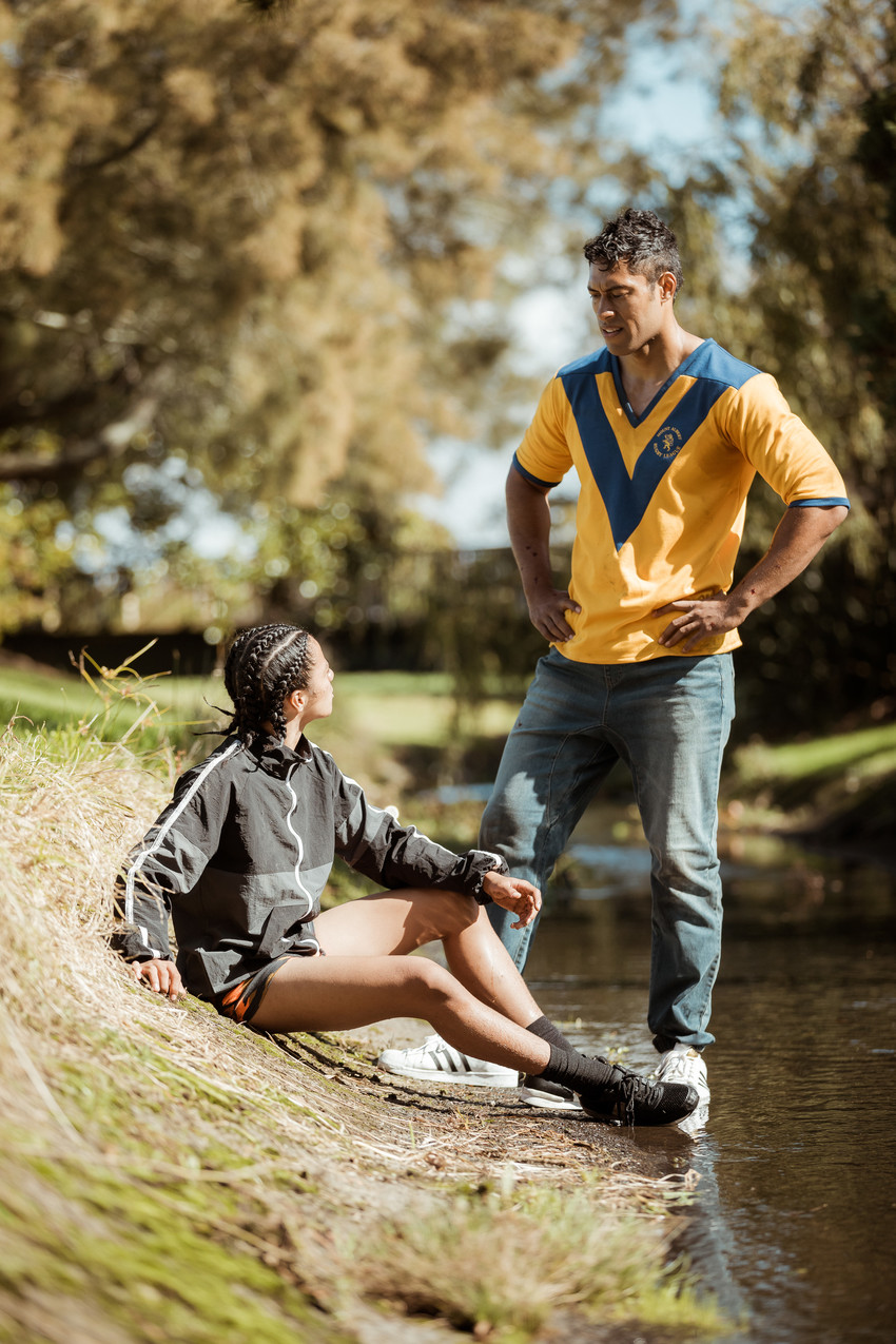 Uli in a scene with young NZ actor Duane Evans Jnr