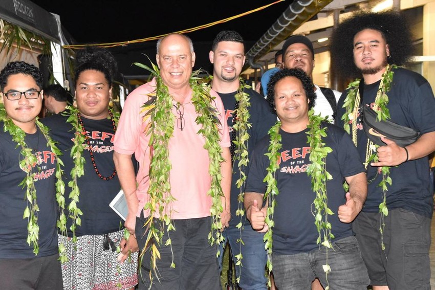 Sir Collin Tukuitonga with NZ-based Niue actors at Niue Arts and Culture Festival April 2019