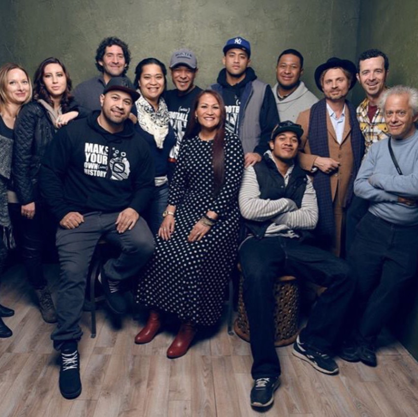 Director Tony Vainuku with cast and crew of 'In Football We Trust' at Sundance Film Festival