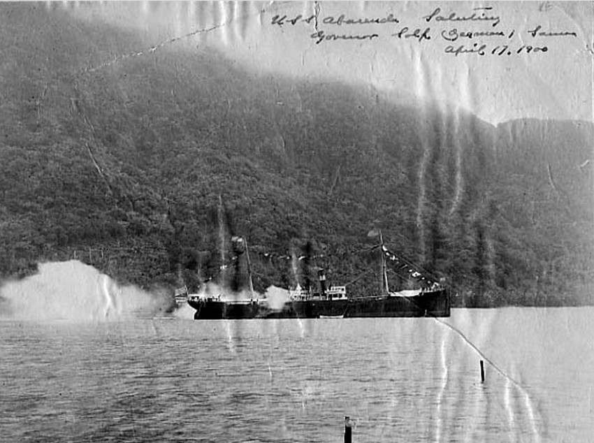 USS. Abarenda on Flag Raising Day, 17 April 1900. Image PH-OL-102-K, courtesy Polynesian Photo Archives, The Dwyer Collection, Feleti Barstow Public Library, American Samoa