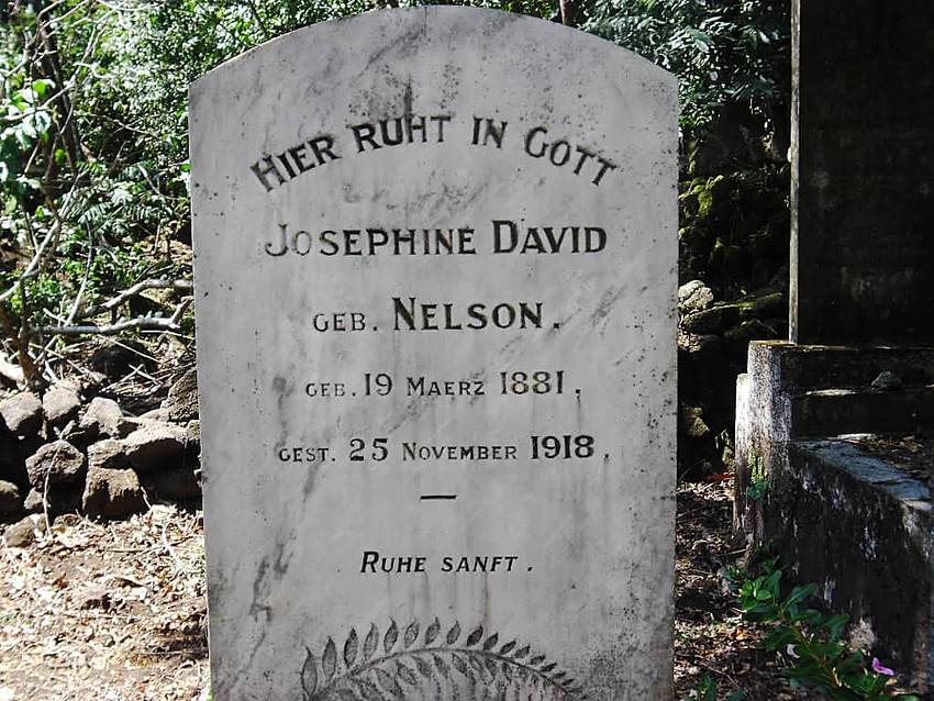 The gravestone of Josephine Dāvid (nee Nelson) at Safune. It is written in German. Josephine was among the first people who died at Safune. (Nelson Dāvid & Patrina Dāvid-Meredith).