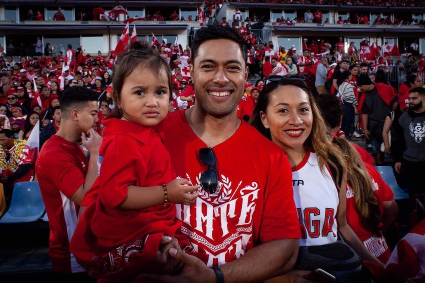 Uli with his family supporting the Tongan Invitational team when they beat Australia in their historic league test at Eden Park last year