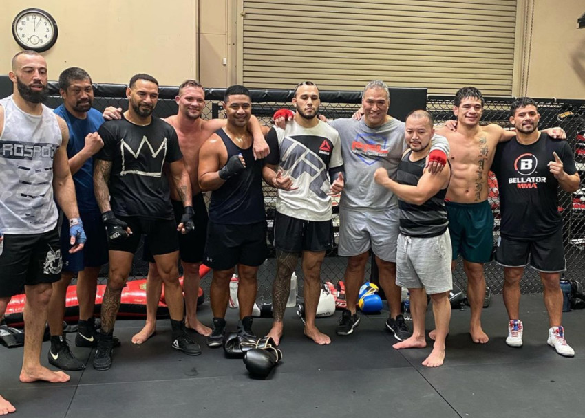 Ray after a sparring session at his gym with some of the guys including Brad Tavares and actor Beulah Koale