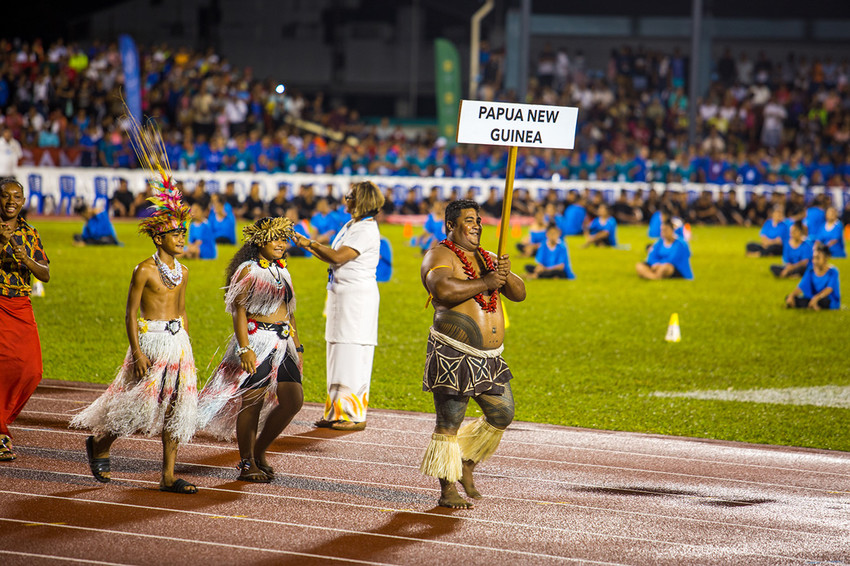 Parade of Nations starting with the 2015 host Papua New Guinea and ending with this years host - SAMOA