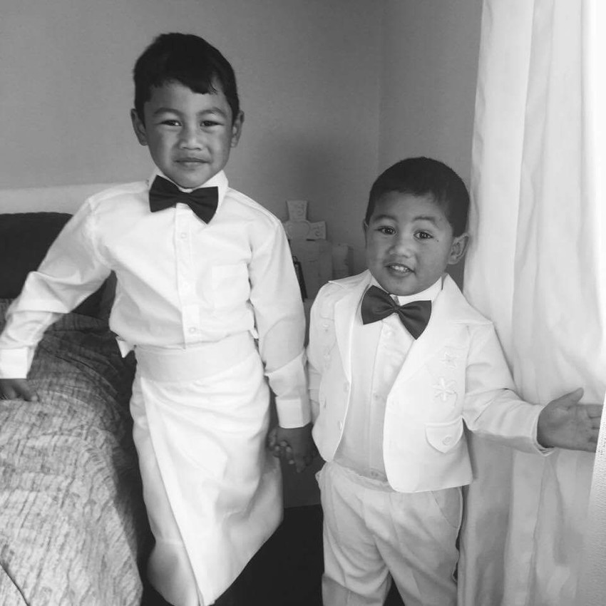 Dahlia's sons Mason and Isaia on White Sunday 2017