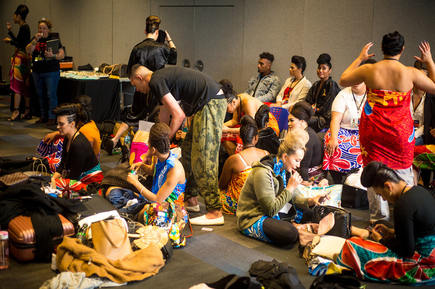 Backstage with the models getting ready to hit the runway