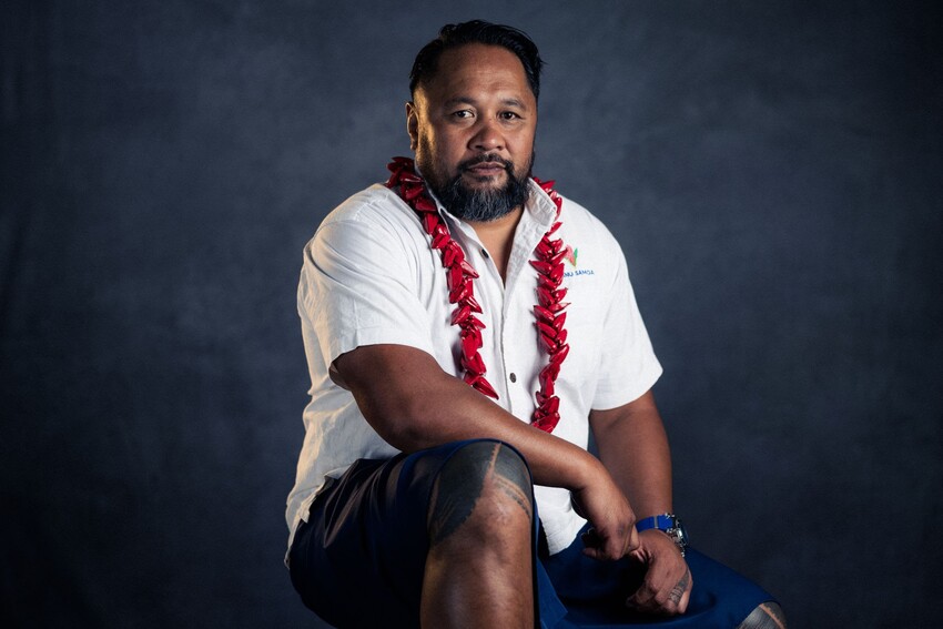 Manu Samoa head coach Vaovasamanaia Seilala Mapusua Photo credit: Adam Pretty/World Rugby via Getty Images