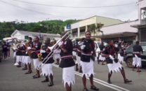 Fijian Police Band dancing in the streets