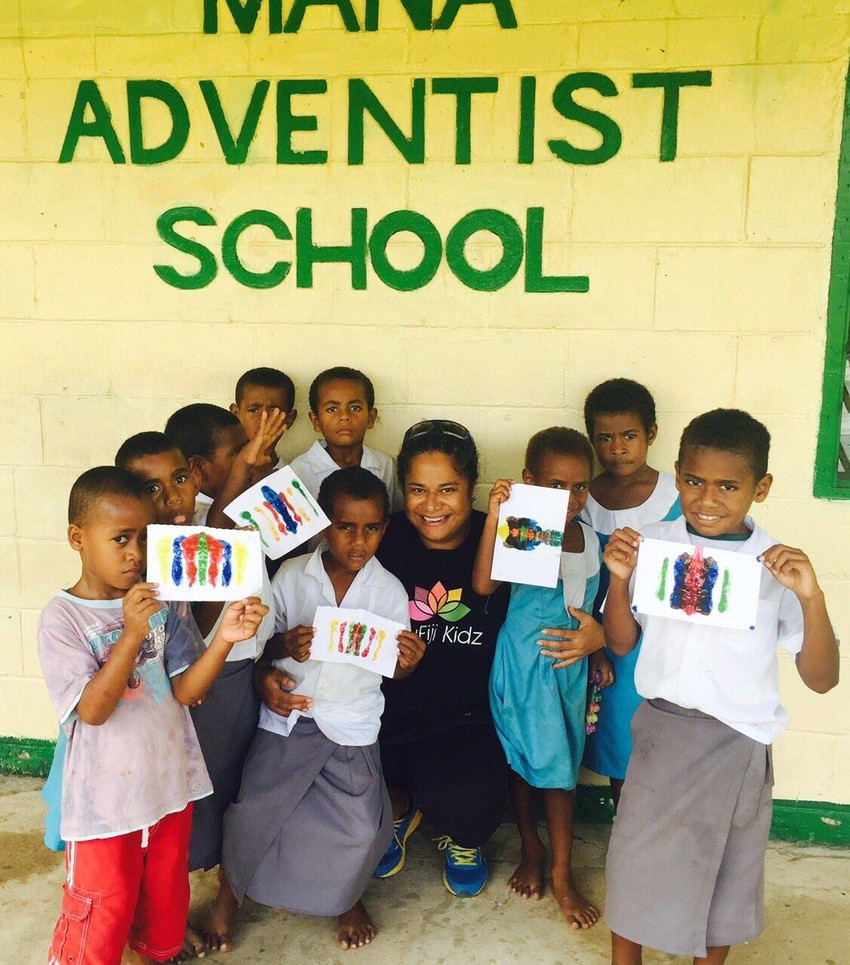 Edufiji Kidz Ambassador Marie Koroi with kids