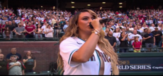 Dinah Jane performs the USA national anthem at the MLB World Series Game 5 