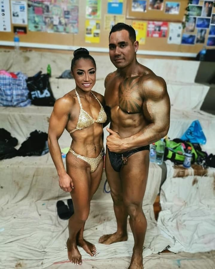 Priscilla with fellow bodybuilding competitors