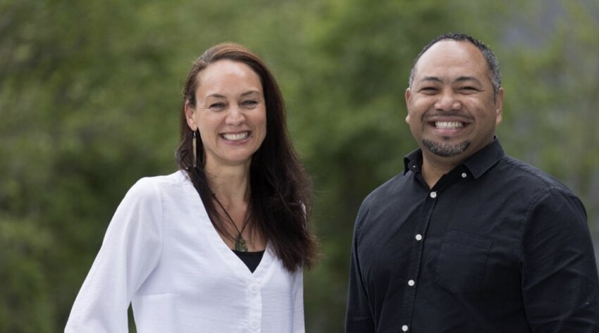 Natalie, pictured with Tongan immunologist Dr Chris Puli’uvea in 2023 when they were awarded the Cranwell Medal for excellence in communicating science to the public.