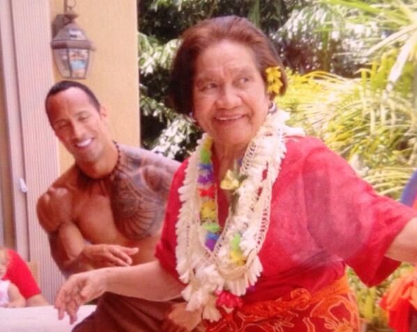 Dwayne dancing with his grandmother Lia Maivia