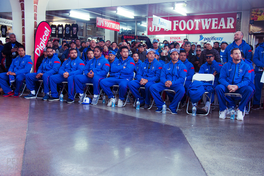 Manu Samoa players at a Fan Day in Mangere, South Auckland