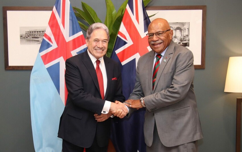 Foreign Affairs Minister Winston Peters with Fiji PM Sitiveni Rabuka