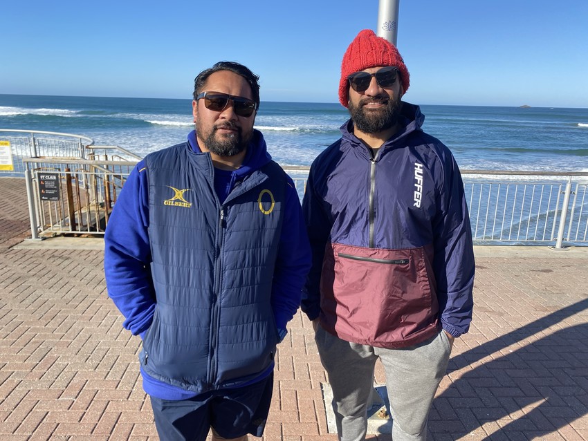 Seilala with Former Tongan International and Pacific Rugby Players chairman Hale T-Pole in Dunedin