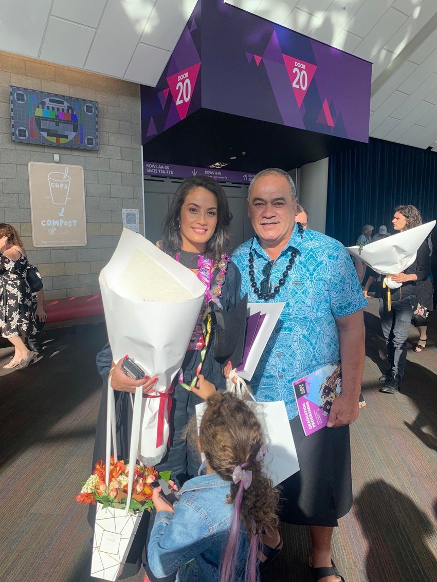 Ash with her Dad at her Masters graduation