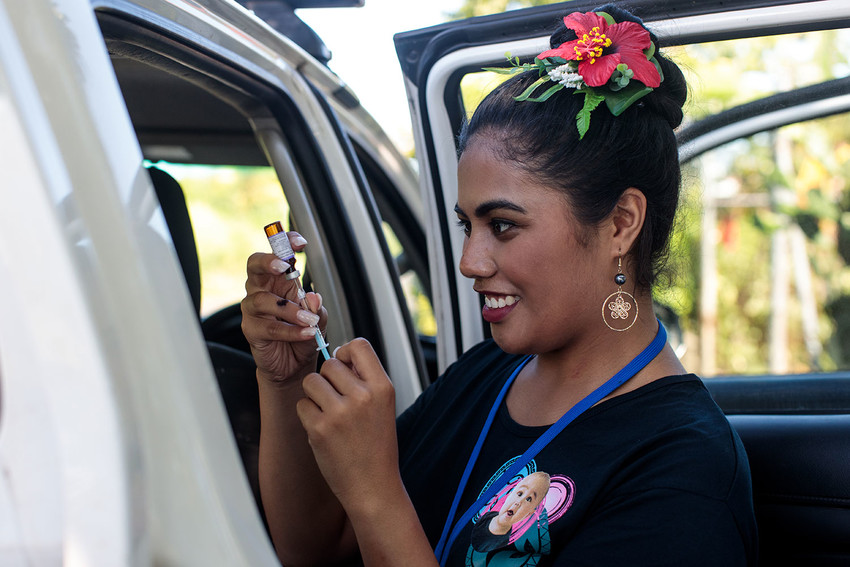 Fonoifafo Mcfarland-Seumanu working during the measles epidemic outreach.