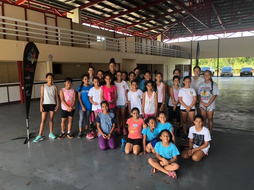 Former Samoa coach and captain Linda Vagana, running a netball clinic in Samoa for kids under 12. Photo: Netball Samoa