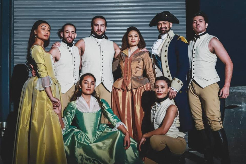 Kirrah (in green dress) with some of the Sydney 'Hamilton' cast.