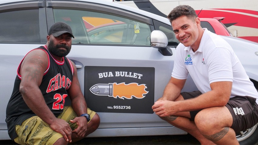 Dan with former Auckland Blues & Fijian International Rupeni Caucaunibuca who was featured in the first Oceans Apart series episode