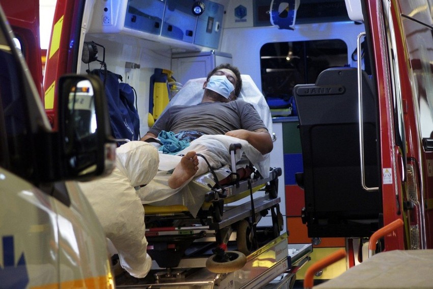A coronavirus patient waits in an ambulance at the hospital in Papeete, Tahiti in French Polynesia. Photo: AP